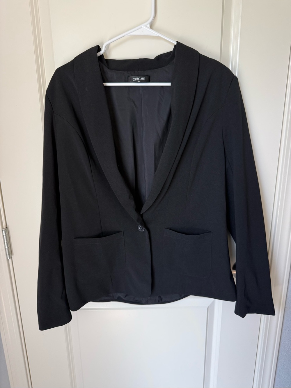 Chicme Black Draped Shawl-Collar Fitted Black Blazer